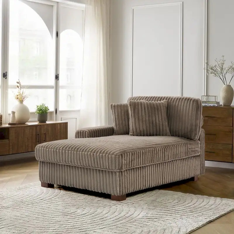 Corduroy & Chenille Velvet Chaise Lounge with Adjustable Headrest – Left or Right Facing