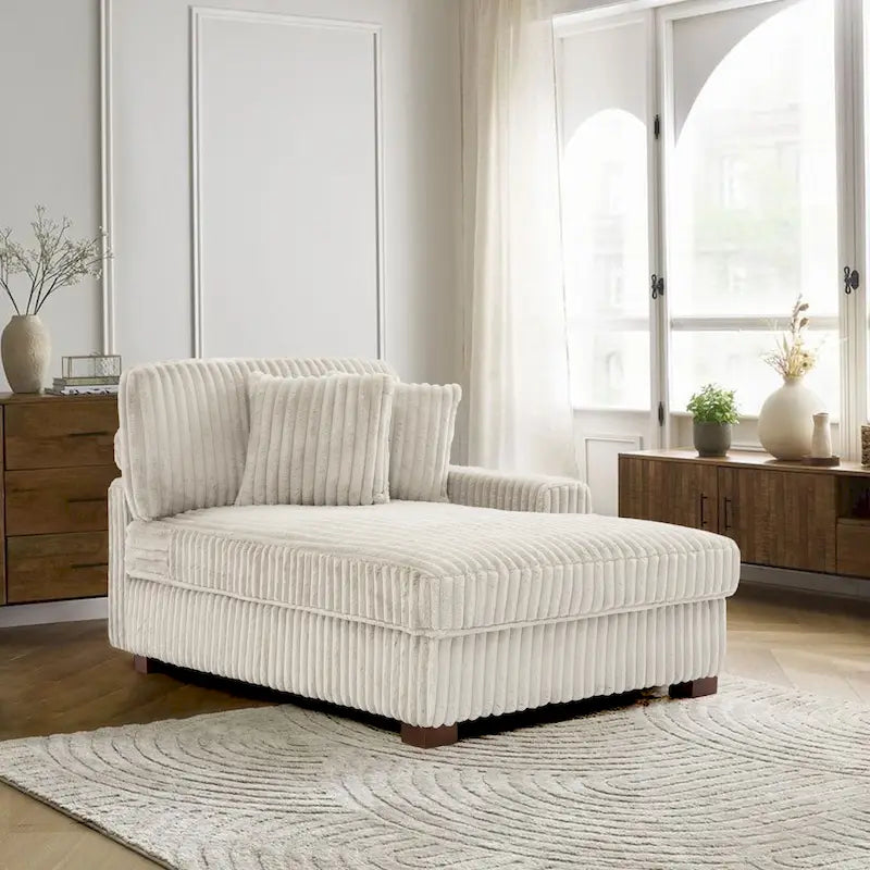 Corduroy & Chenille Velvet Chaise Lounge with Adjustable Headrest – Left or Right Facing