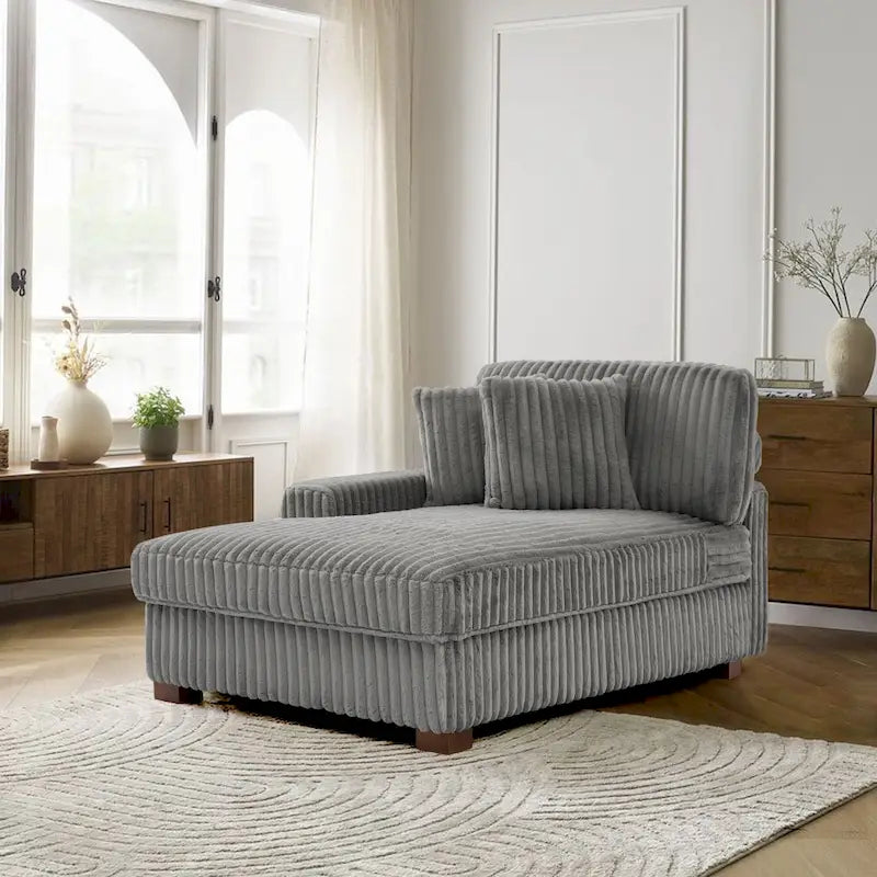 Corduroy & Chenille Velvet Chaise Lounge with Adjustable Headrest – Left or Right Facing