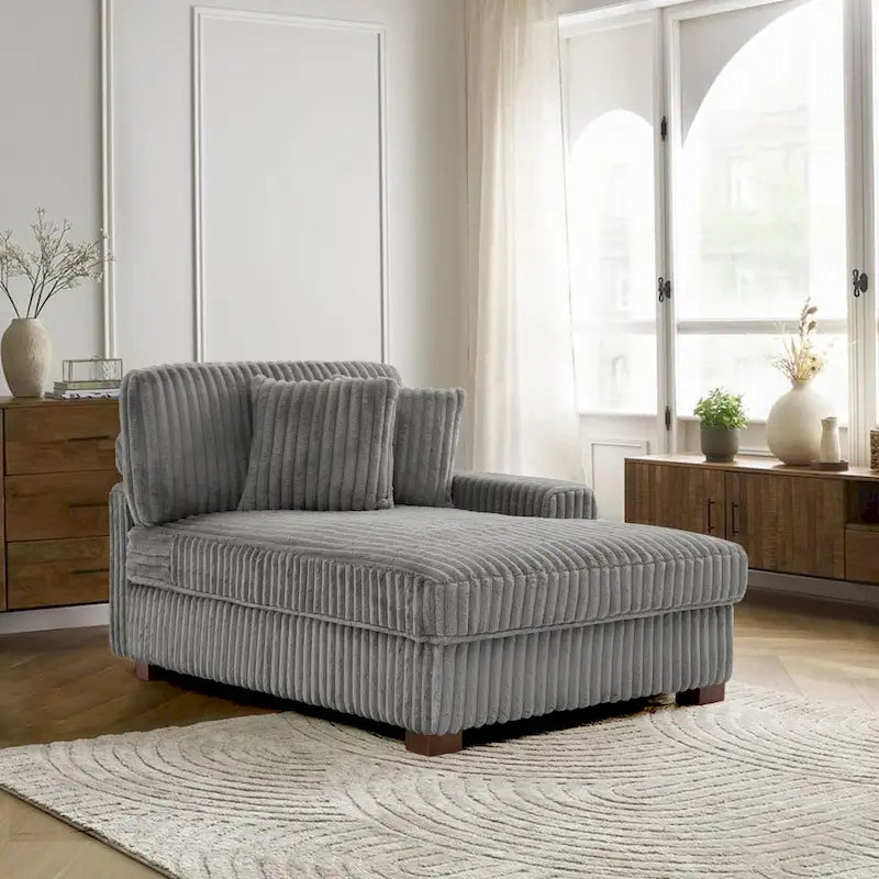 Corduroy & Chenille Velvet Chaise Lounge with Adjustable Headrest – Left or Right Facing