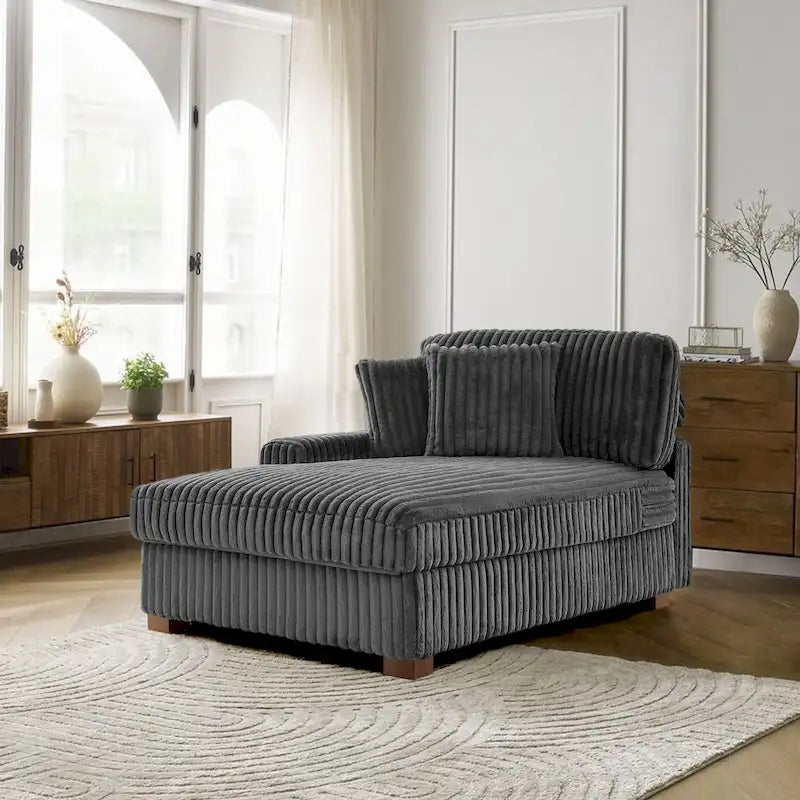Corduroy & Chenille Velvet Chaise Lounge with Adjustable Headrest – Left or Right Facing