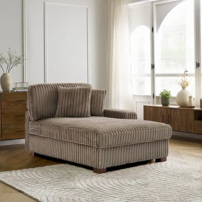 Corduroy & Chenille Velvet Chaise Lounge with Adjustable Headrest – Left or Right Facing