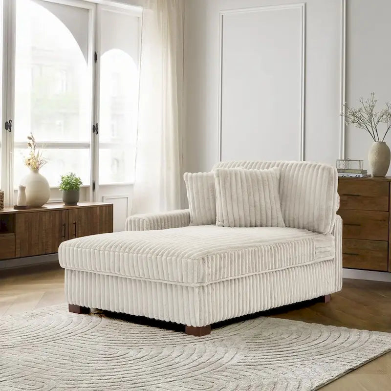 Corduroy & Chenille Velvet Chaise Lounge with Adjustable Headrest – Left or Right Facing