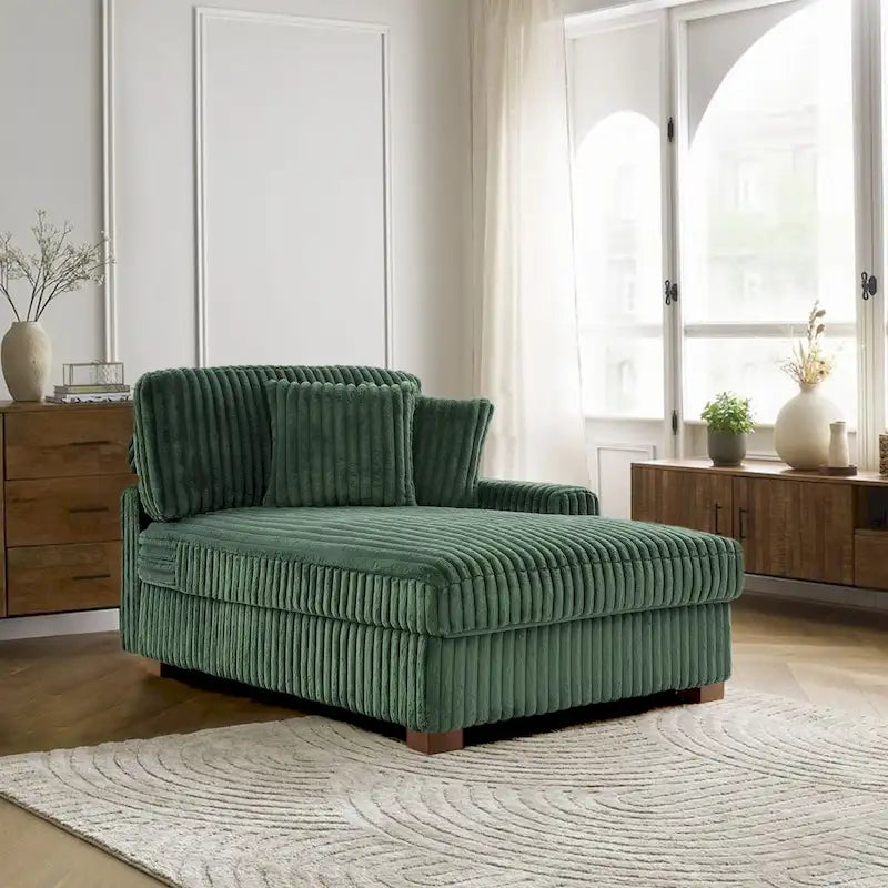 Corduroy & Chenille Velvet Chaise Lounge with Adjustable Headrest – Left or Right Facing