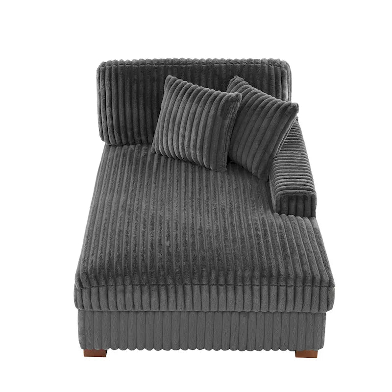 Corduroy & Chenille Velvet Chaise Lounge with Adjustable Headrest – Left or Right Facing