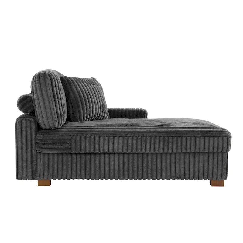Corduroy & Chenille Velvet Chaise Lounge with Adjustable Headrest – Left or Right Facing