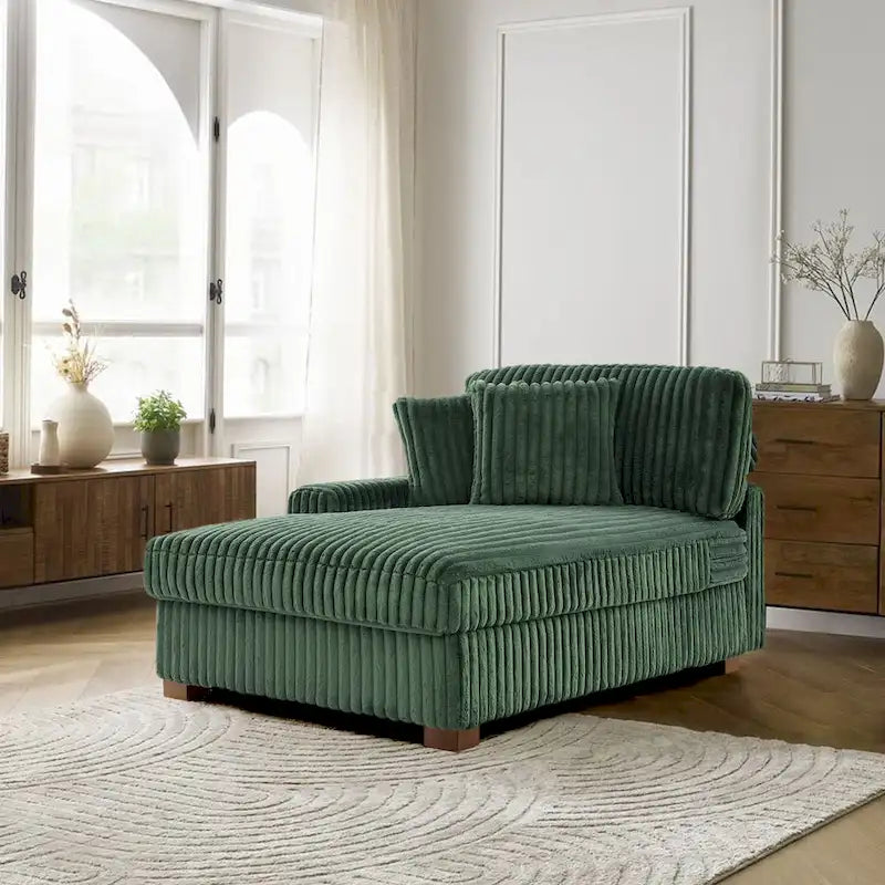 Corduroy & Chenille Velvet Chaise Lounge with Adjustable Headrest – Left or Right Facing