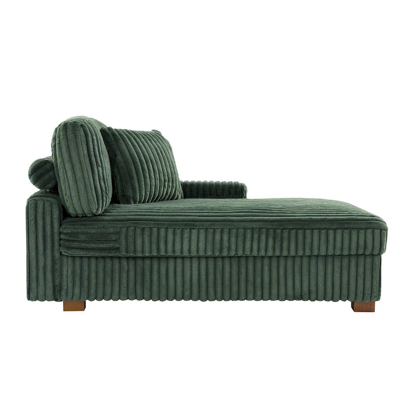 Corduroy & Chenille Velvet Chaise Lounge with Adjustable Headrest – Left or Right Facing