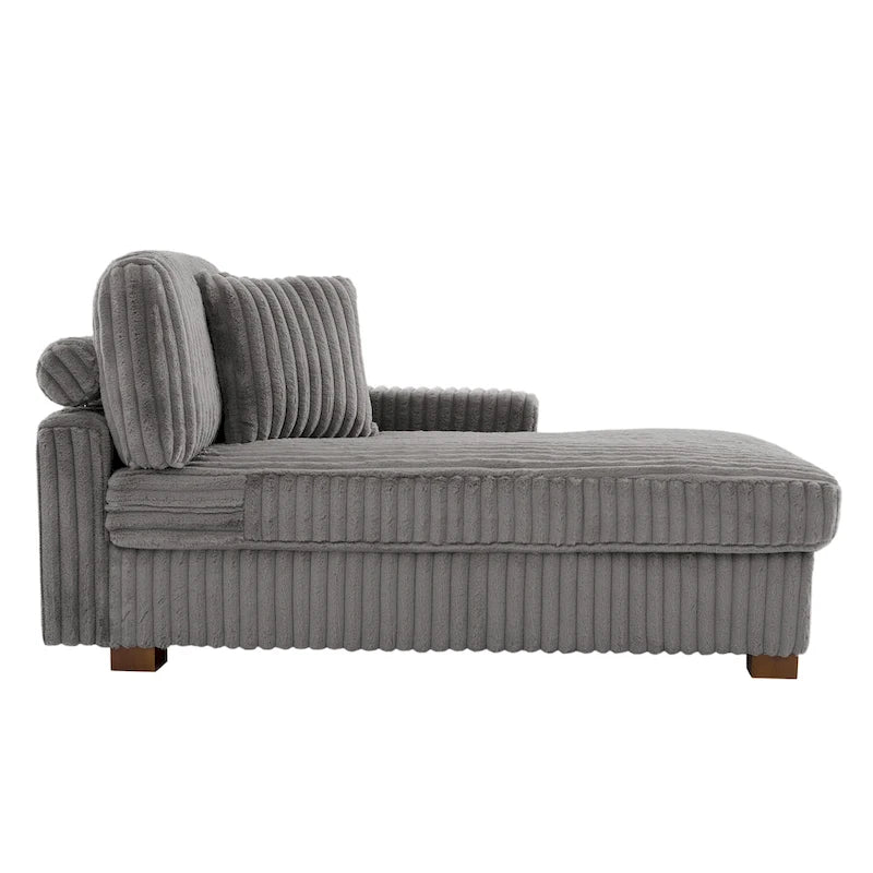 Corduroy & Chenille Velvet Chaise Lounge with Adjustable Headrest – Left or Right Facing