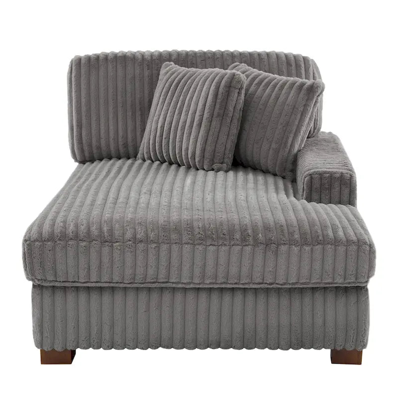 Corduroy & Chenille Velvet Chaise Lounge with Adjustable Headrest – Left or Right Facing