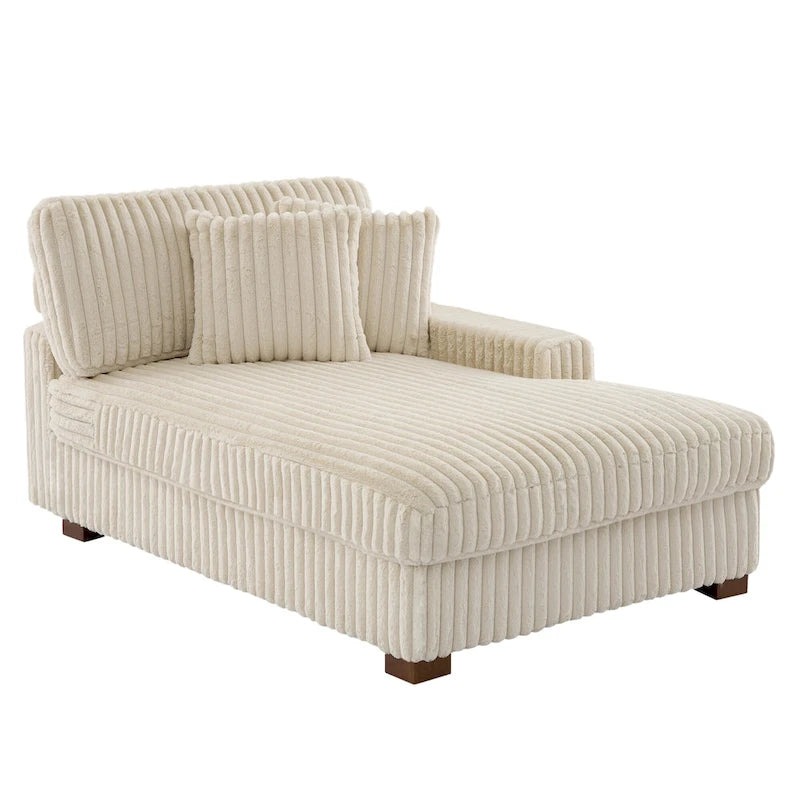 Corduroy & Chenille Velvet Chaise Lounge with Adjustable Headrest – Left or Right Facing