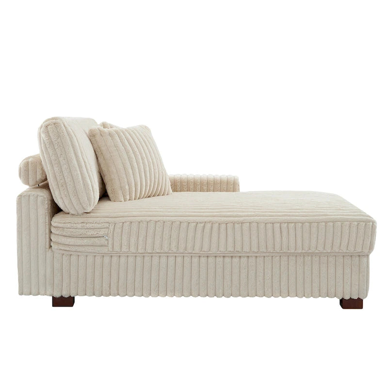 Corduroy & Chenille Velvet Chaise Lounge with Adjustable Headrest – Left or Right Facing