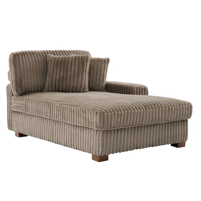 Corduroy & Chenille Velvet Chaise Lounge with Adjustable Headrest – Left or Right Facing