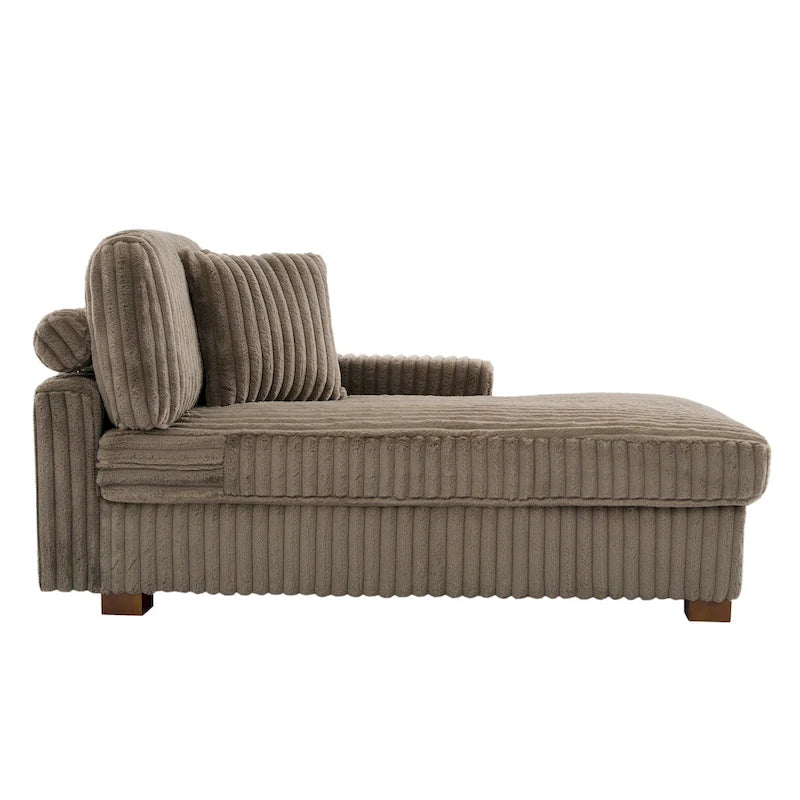 Corduroy & Chenille Velvet Chaise Lounge with Adjustable Headrest – Left or Right Facing