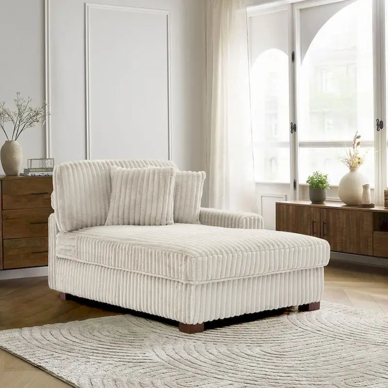 Corduroy & Chenille Velvet Chaise Lounge with Adjustable Headrest – Left or Right Facing