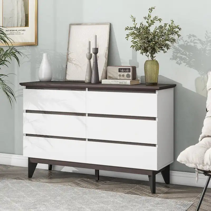 6-Drawer White Wood Storage Dresser