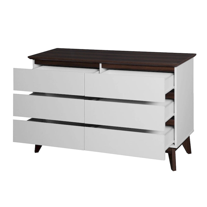 6-Drawer White Wood Storage Dresser