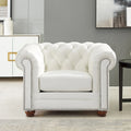 Top-Grain Leather Chesterfield Accent Chair with Down Cushion & Springs