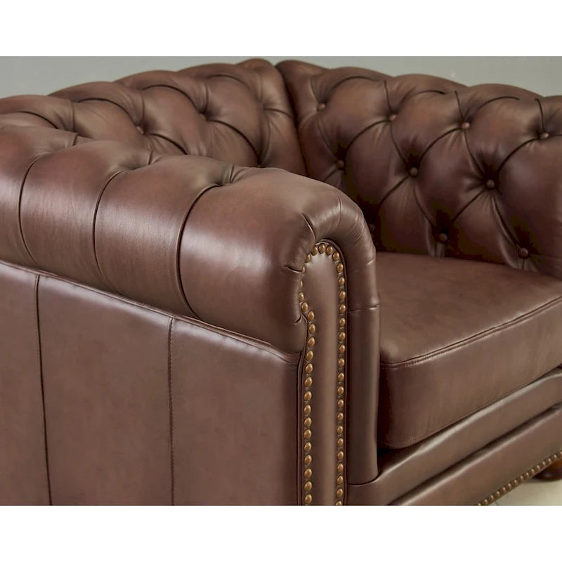 Top-Grain Leather Chesterfield Accent Chair with Down Cushion & Springs
