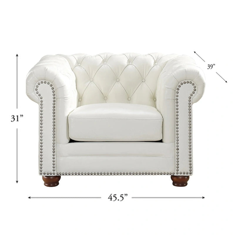 Top-Grain Leather Chesterfield Accent Chair with Down Cushion & Springs