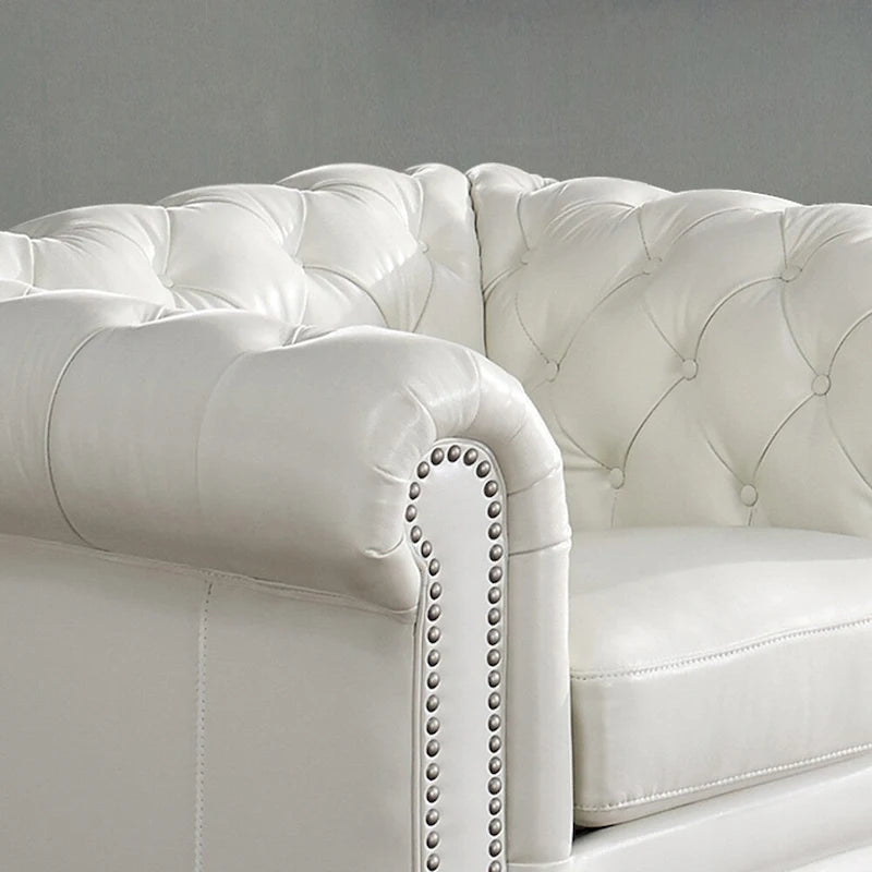Top-Grain Leather Chesterfield Accent Chair with Down Cushion & Springs