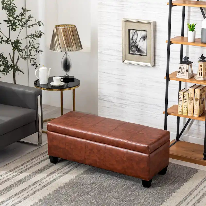 Tufted Faux Leather Flip-Top Storage Ottoman Bench