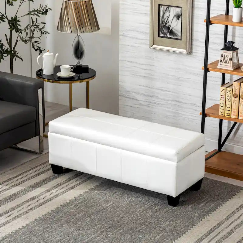 Tufted Faux Leather Flip-Top Storage Ottoman Bench