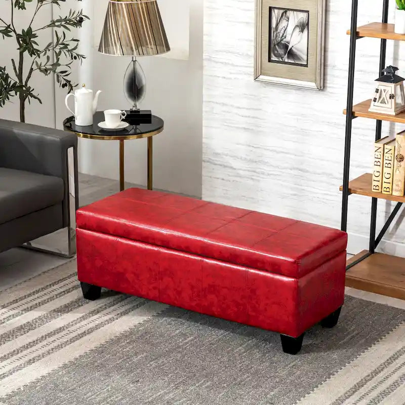 Tufted Faux Leather Flip-Top Storage Ottoman Bench