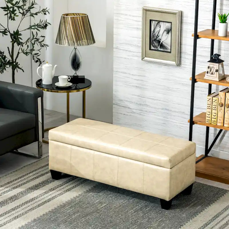 Tufted Faux Leather Flip-Top Storage Ottoman Bench