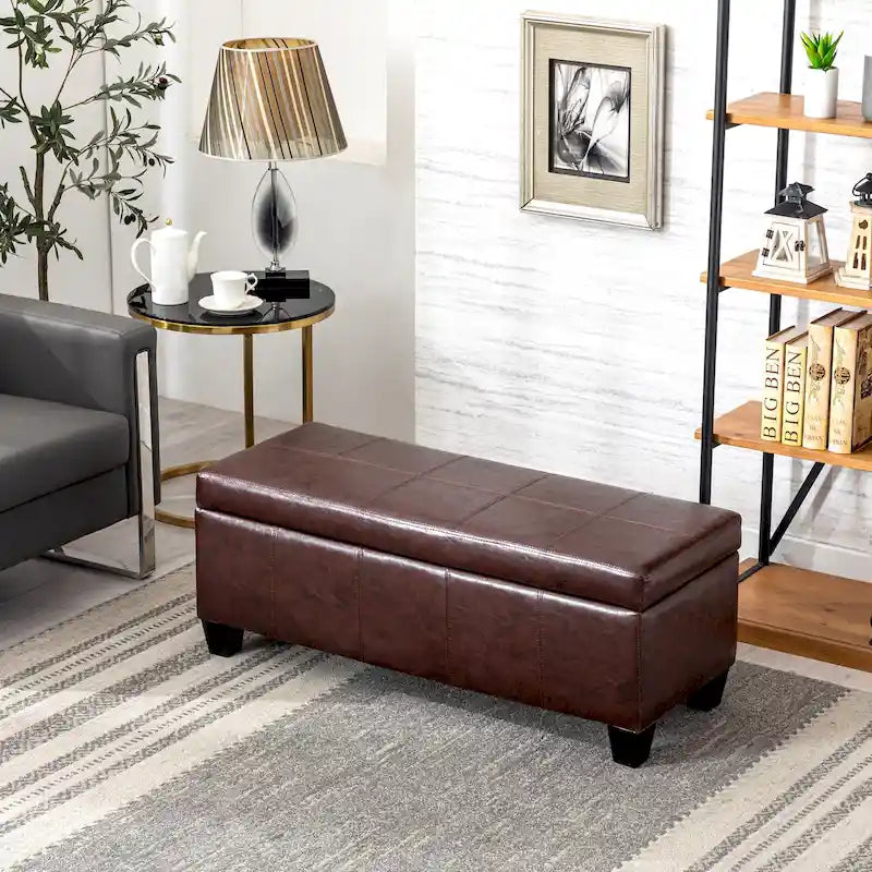 Tufted Faux Leather Flip-Top Storage Ottoman Bench