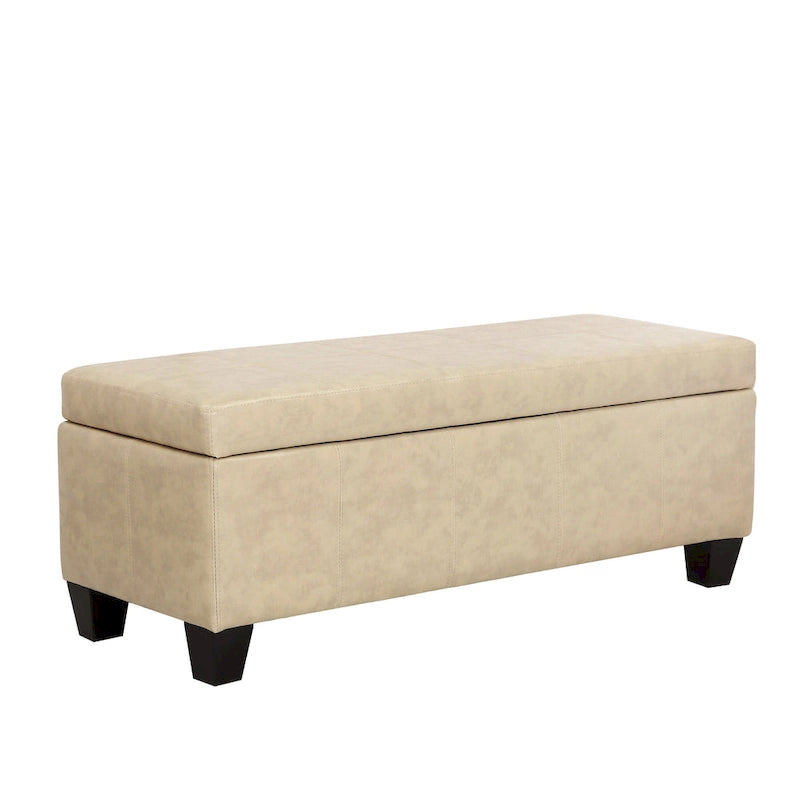 Tufted Faux Leather Flip-Top Storage Ottoman Bench
