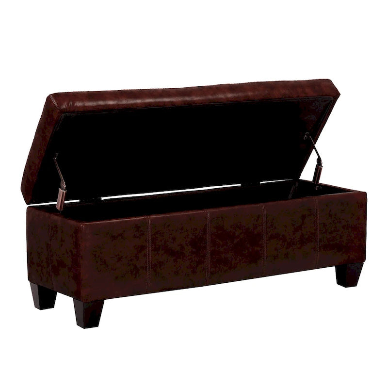 Tufted Faux Leather Flip-Top Storage Ottoman Bench