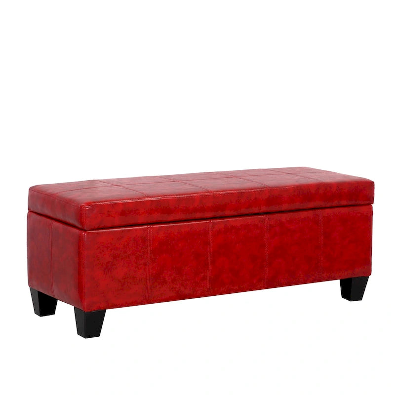 Tufted Faux Leather Flip-Top Storage Ottoman Bench