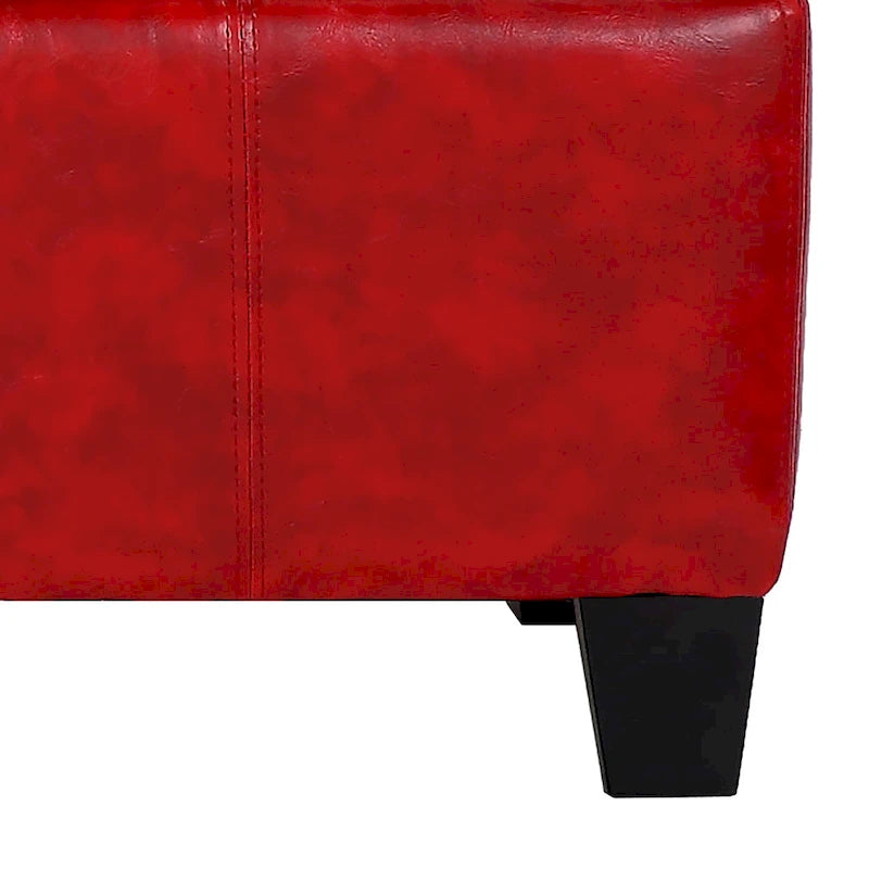Tufted Faux Leather Flip-Top Storage Ottoman Bench