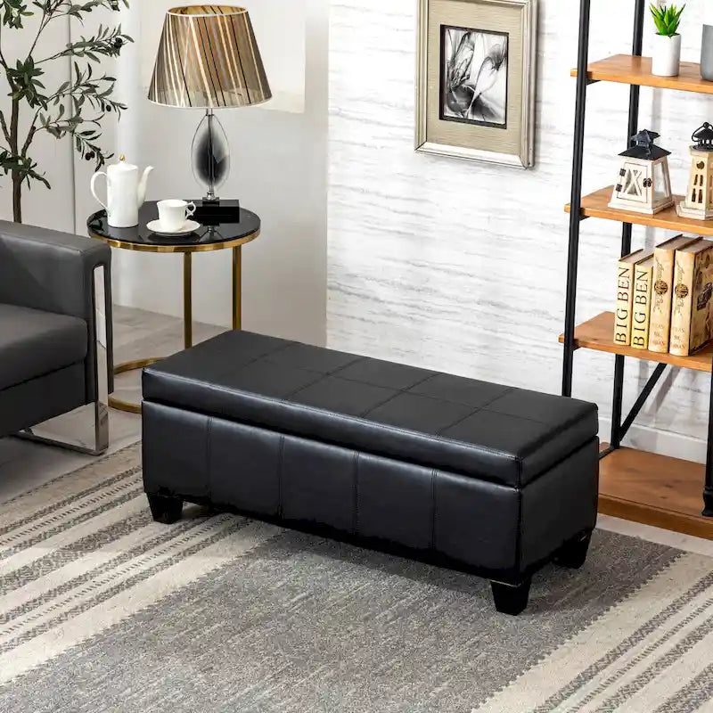 Tufted Faux Leather Flip-Top Storage Ottoman Bench