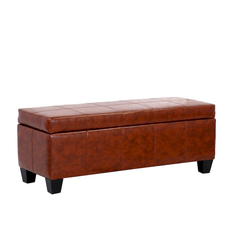 Tufted Faux Leather Flip-Top Storage Ottoman Bench