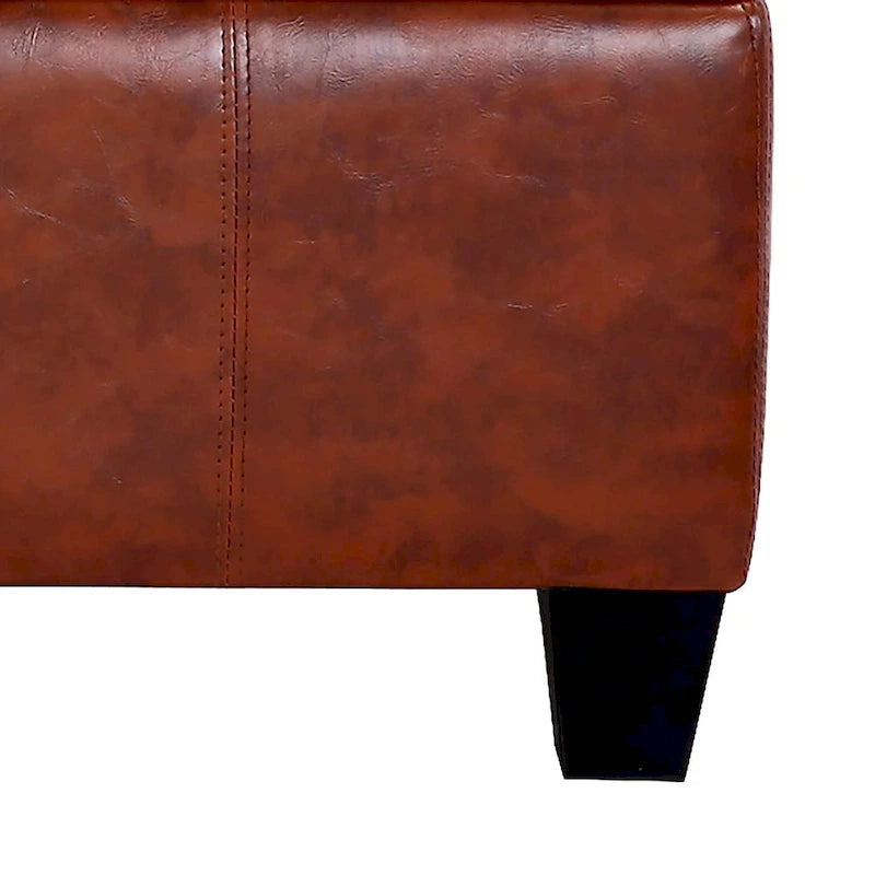 Tufted Faux Leather Flip-Top Storage Ottoman Bench