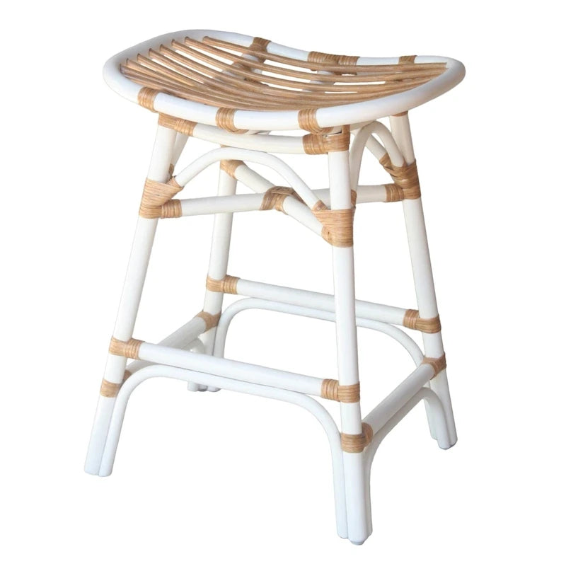 Boho Rattan Counter Stool with Saddle Seat — 24 in. Seat Height