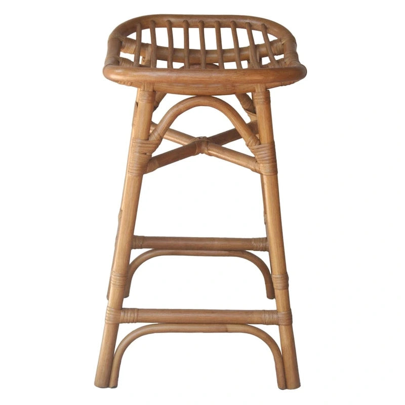 Boho Rattan Counter Stool with Saddle Seat — 24 in. Seat Height