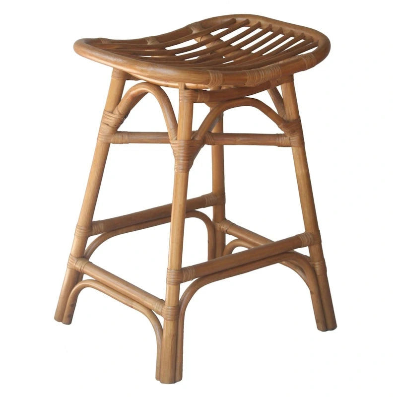 Boho Rattan Counter Stool with Saddle Seat — 24 in. Seat Height