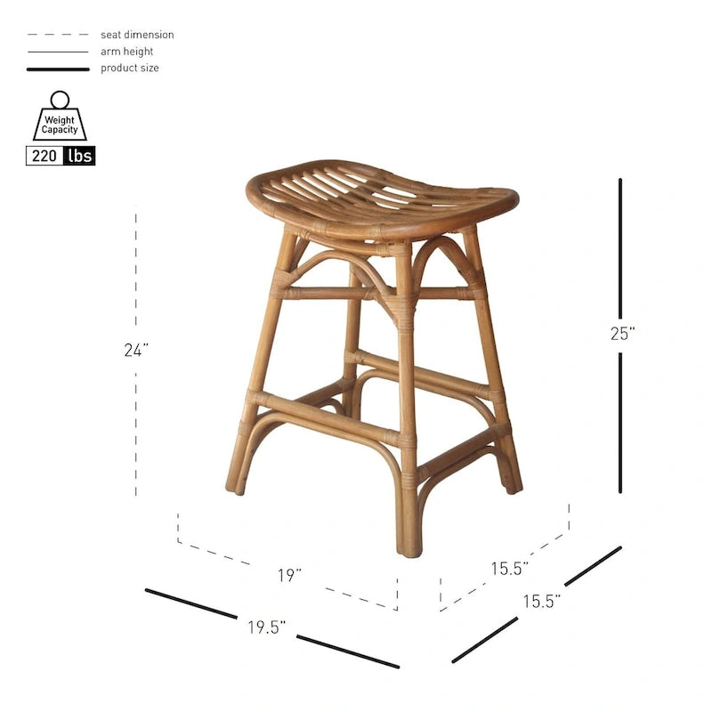 Boho Rattan Counter Stool with Saddle Seat — 24 in. Seat Height