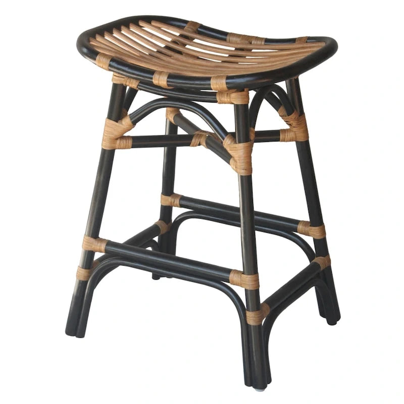 Boho Rattan Counter Stool with Saddle Seat — 24 in. Seat Height
