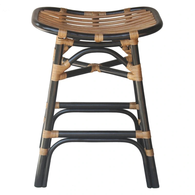 Boho Rattan Counter Stool with Saddle Seat — 24 in. Seat Height