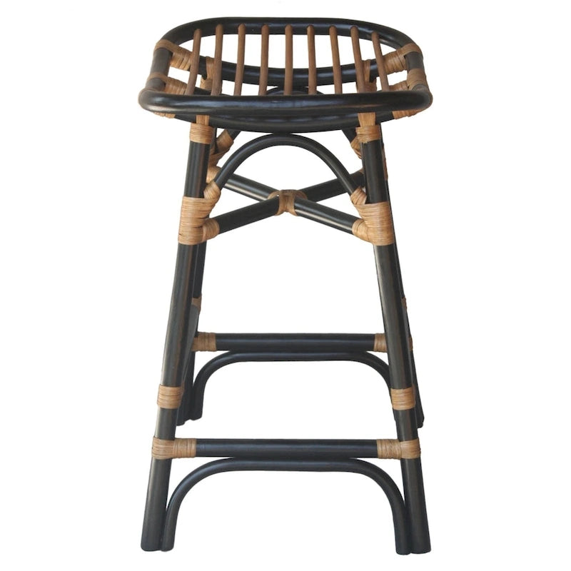 Boho Rattan Counter Stool with Saddle Seat — 24 in. Seat Height