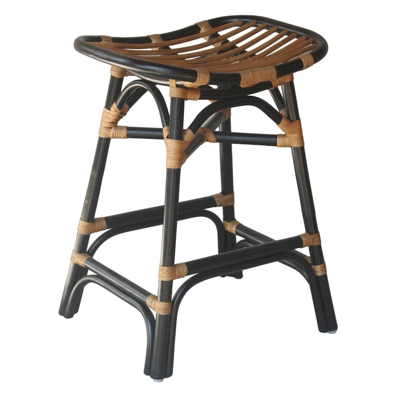 Boho Rattan Counter Stool with Saddle Seat — 24 in. Seat Height