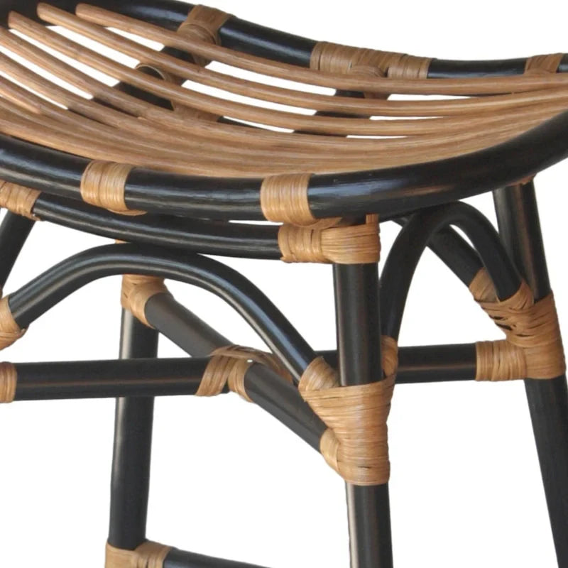 Boho Rattan Counter Stool with Saddle Seat — 24 in. Seat Height