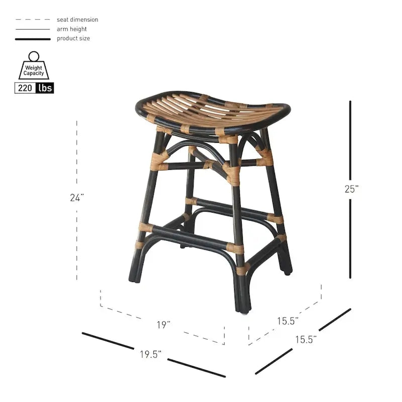 Boho Rattan Counter Stool with Saddle Seat — 24 in. Seat Height