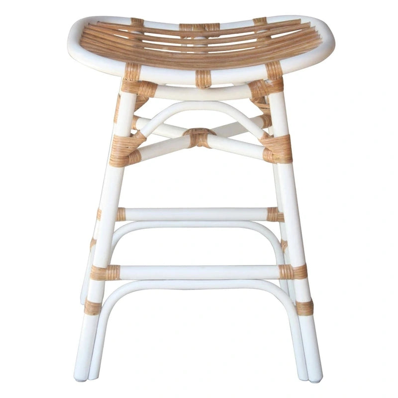 Boho Rattan Counter Stool with Saddle Seat — 24 in. Seat Height