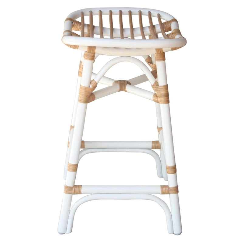 Boho Rattan Counter Stool with Saddle Seat — 24 in. Seat Height