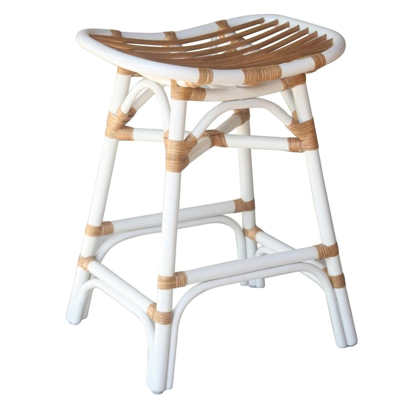 Boho Rattan Counter Stool with Saddle Seat — 24 in. Seat Height